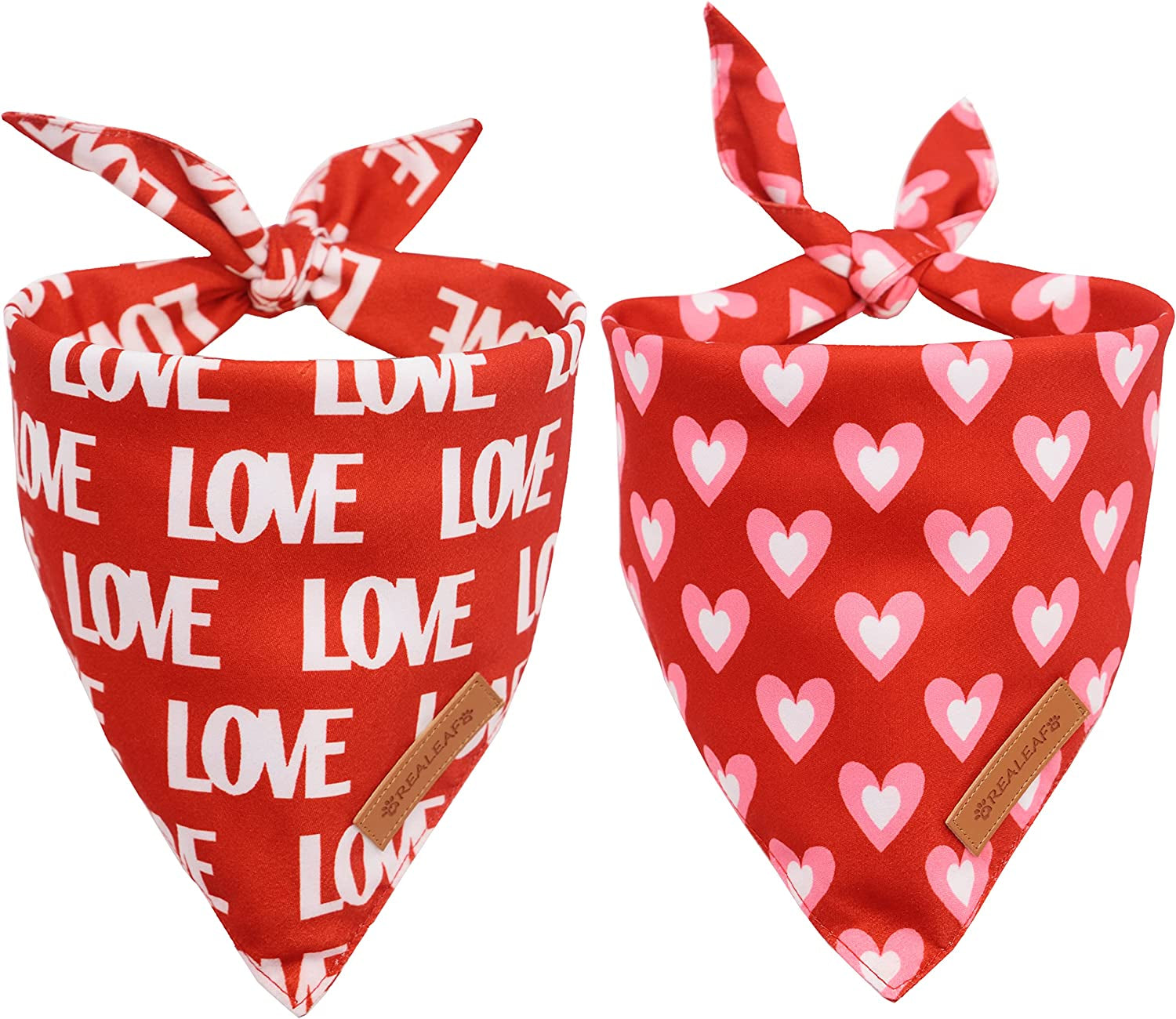 Charming Love Dog Bandanas - 2 Pack of Reversible Triangle Scarves for Valentine's Day and Mother's Day - Perfect for Medium and Large Dogs