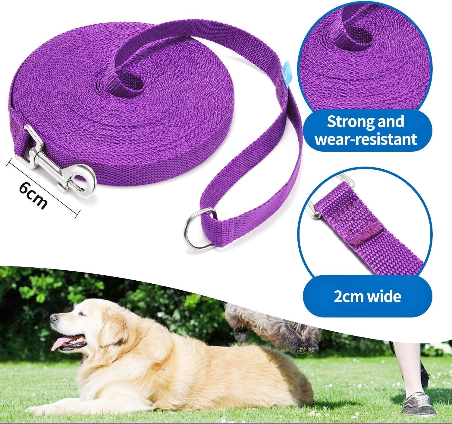 Ultimate 30 Ft Purple Dog Training Leash with Clicker - Perfect for Small, Medium, and Large Dogs!