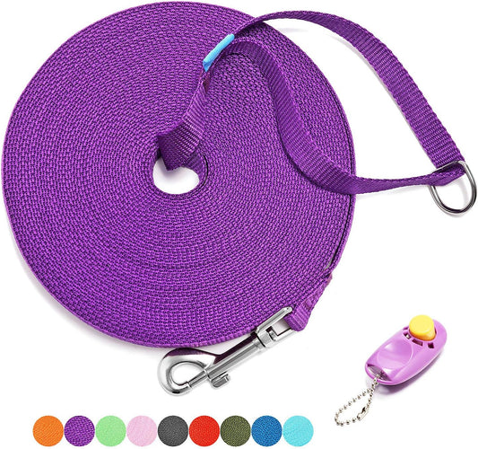 Ultimate 30 Ft Purple Dog Training Leash with Clicker - Perfect for Small, Medium, and Large Dogs!